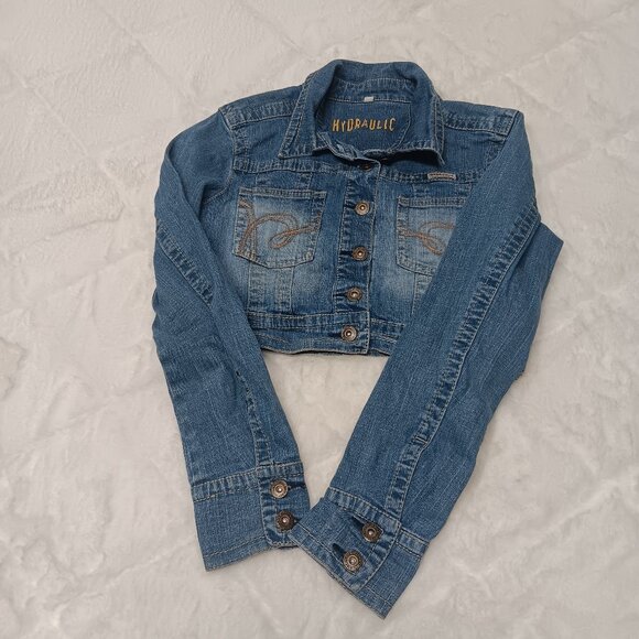 Hydraulic cropped distressed denim jacket - Picture 2 of 14